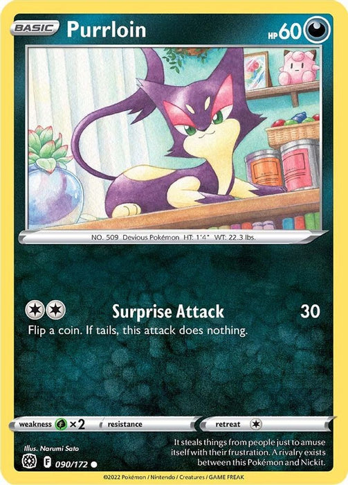 Purrloin (#090/172) (SWSH09: Brilliant Stars) Near Mint Reverse Holofoil