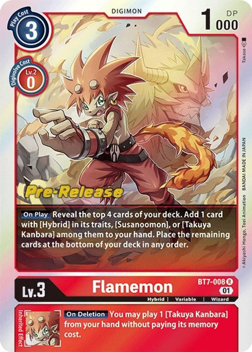 Flamemon (#BT7-008 R) (Next Adventure Pre-Release Cards) Near Mint Foil