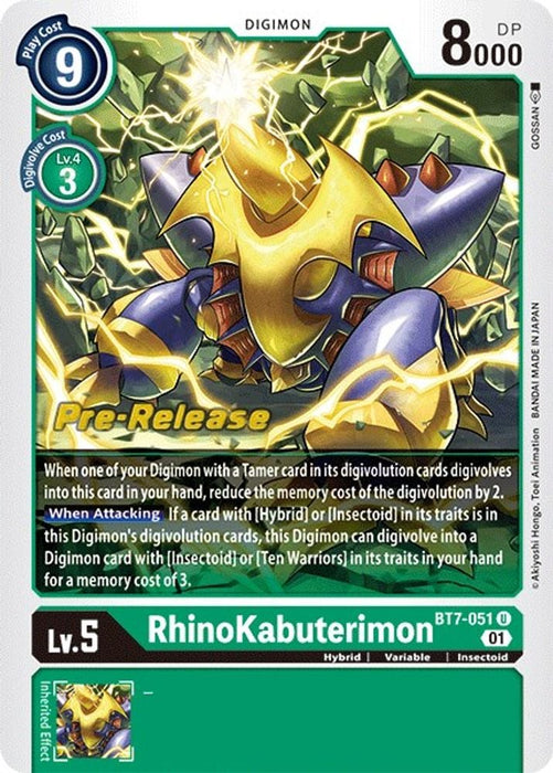 Rhinokabuterimon (#BT7-051 U) (Next Adventure Pre-Release Cards) Near Mint Foil