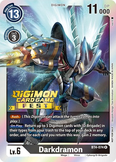 Darkdramon Digimon Card Game Fest 2022 (#BT4-074 R) (Great Legend)