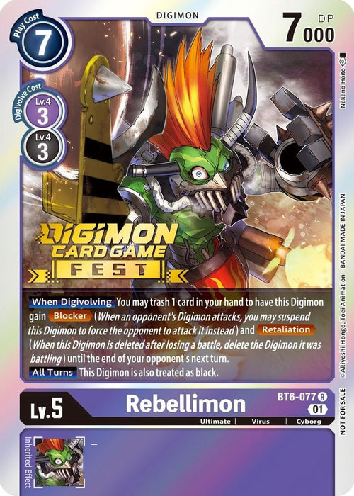 Rebellimon (Digimon Card Game Fest 2022) (#BT6-077 R) (Double Diamond) Near Mint Foil