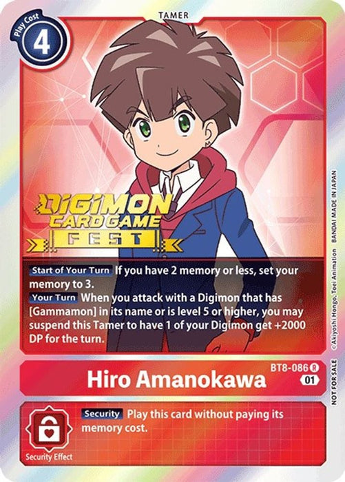 Hiro Amanokawa Digimon Card Game Fest 2022 (#BT8-086 R) (New Awakening) Near Mint Foil