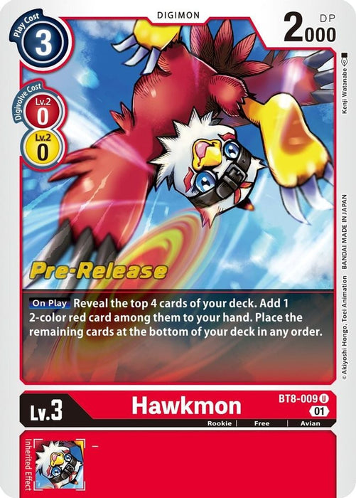Hawkmon (#BT8-009 U) (New Awakening Pre-Release Cards) Near Mint Foil