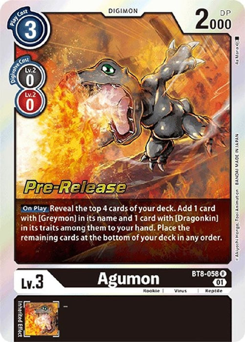 Agumon (#BT8-058 R) (New Awakening Pre-Release Cards) Near Mint Foil