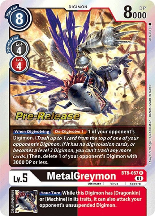 MetalGreymon (#BT8-067 R) (New Awakening Pre-Release Cards) Near Mint Foil