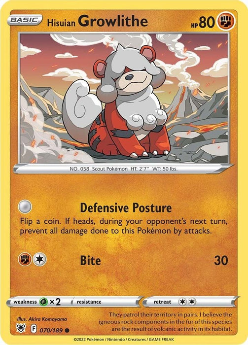 Hisuian Growlithe (#070/189) (SWSH10: Astral Radiance) Near Mint Reverse Holofoil