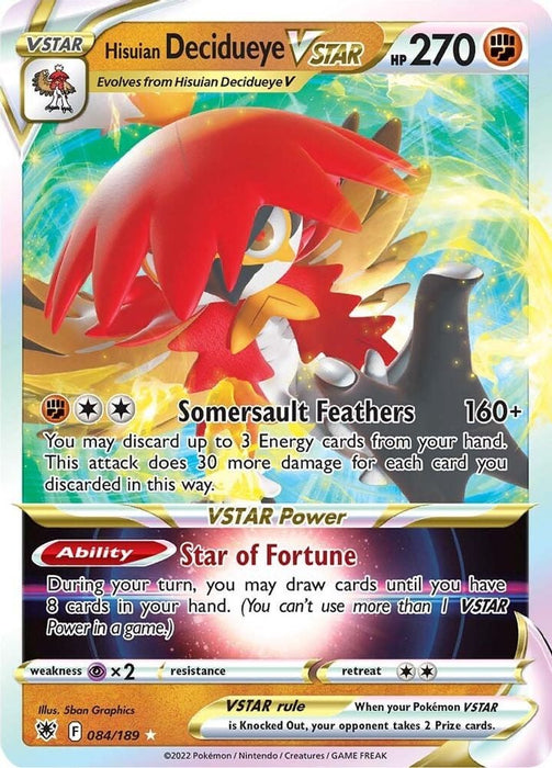Hisuian Decidueye VSTAR (#084/189) (SWSH10: Astral Radiance) Near Mint Holofoil
