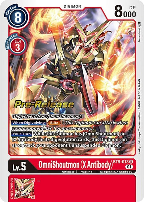 OmniShoutmon (X Antibody) (#BT9-013 U) (X Record Pre-Release Cards) Near Mint Foil