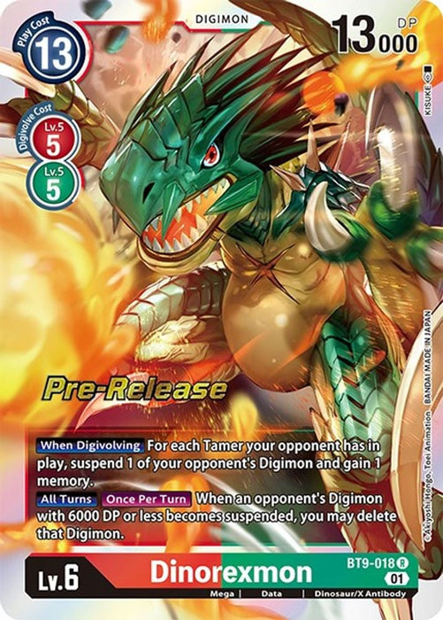 Dinorexmon (#BT9-018 R) (X Record Pre-Release Cards) Near Mint Foil