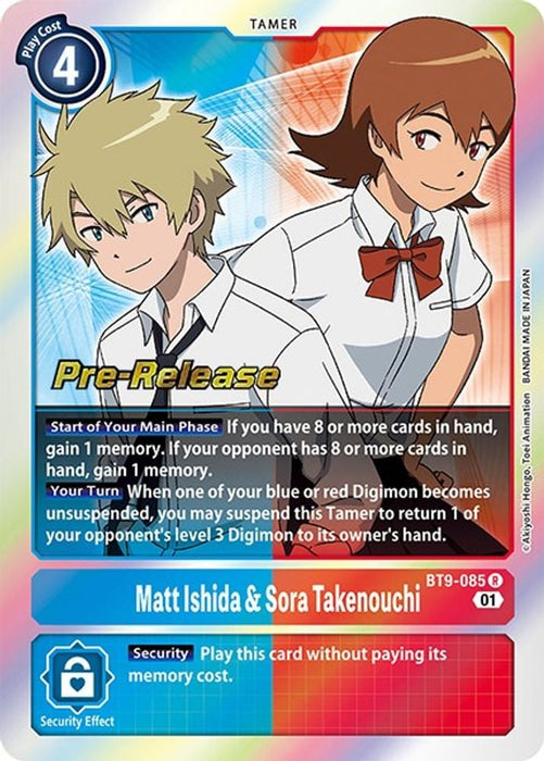 Matt Ishida and Sora Takenouchi (#BT9-085 R) (X Record Pre-Release Cards) Near Mint Foil