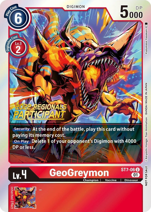 Image for GeoGreymon (2022 Championship Offline Regional) [Online Participant] (ST7-06 U) - Digimon Card Game