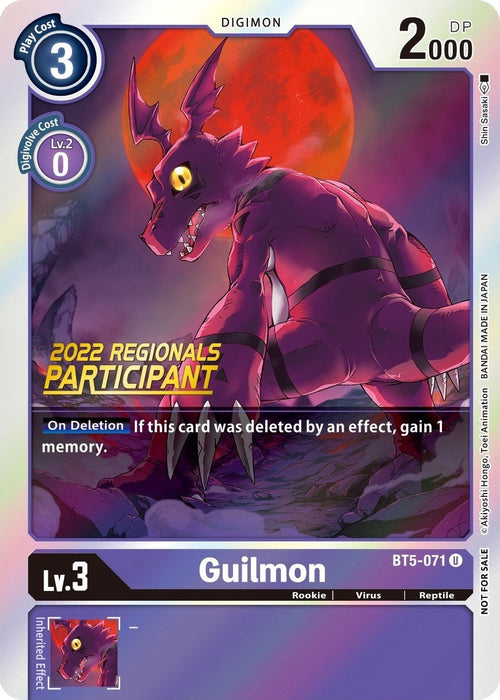 Image for Guilmon (2022 Championship Offline Regional) [Online Participant] (BT5-071 U) - Digimon Card Game