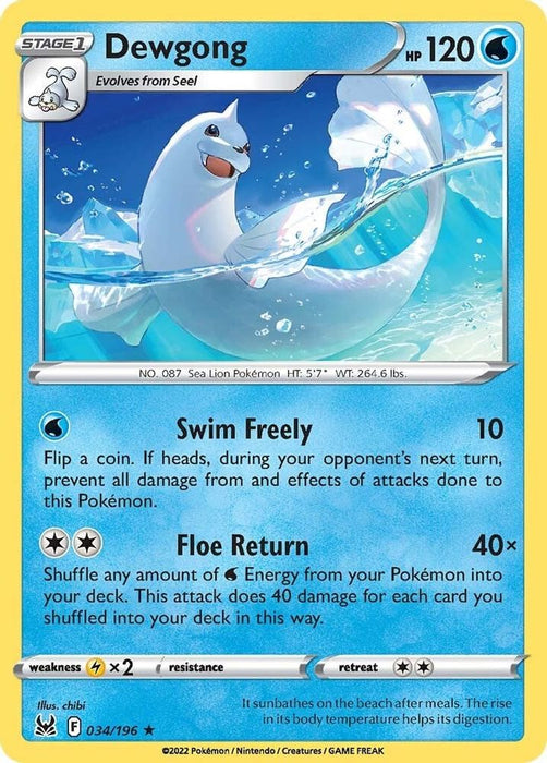 Dewgong (#034/196) (SWSH11: Lost Origin) Near Mint Reverse Holofoil