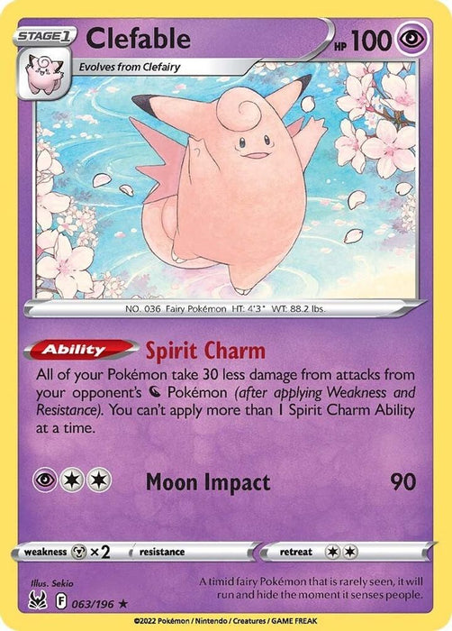 Clefable (#063/196) (SWSH11: Lost Origin) Near Mint Reverse Holofoil