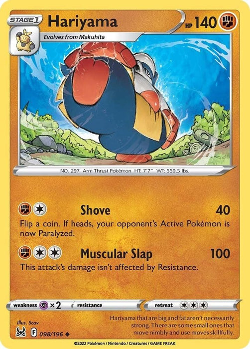 Hariyama (#098/196) (SWSH11: Lost Origin) Near Mint Reverse Holofoil