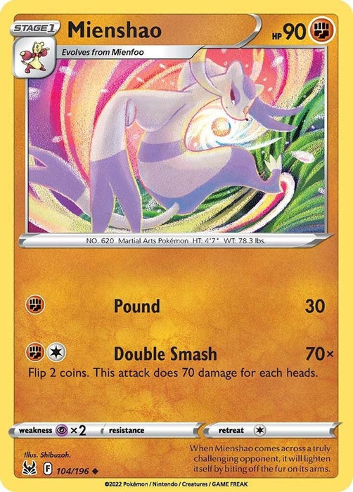 Mienshao (#104/196) (SWSH11: Lost Origin) Near Mint Reverse Holofoil