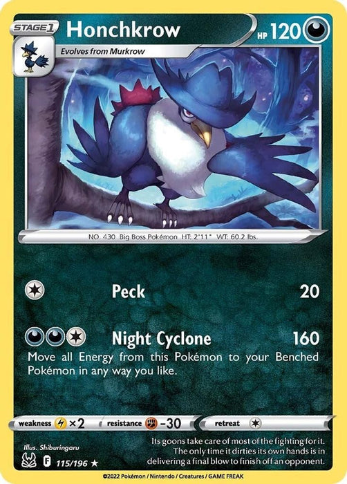 Honchkrow (#115/196) (SWSH11: Lost Origin) Near Mint Reverse Holofoil