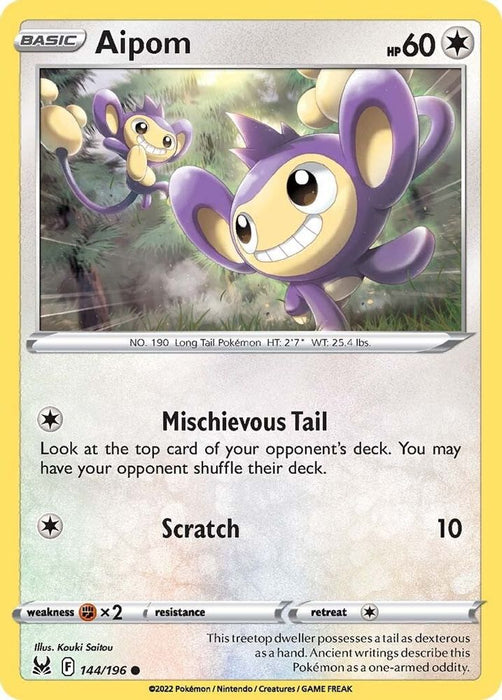 Aipom (#144/196) (SWSH11: Lost Origin) Near Mint Reverse Holofoil