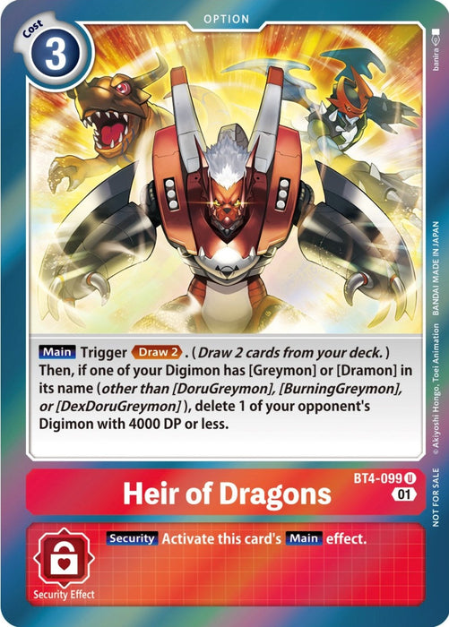 Image for Heir of Dragons (ST-11 Special Entry Pack) (BT4-099 U) - Digimon Card Game