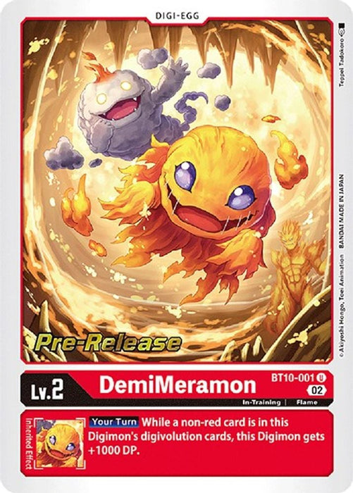 DemiMeramon (#BT10-001 U) (Xros Encounter Pre-Release Cards) Near Mint Foil
