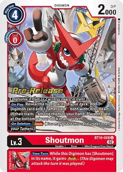 Shoutmon (#BT10-008 U) (Xros Encounter Pre-Release Cards) Near Mint Foil