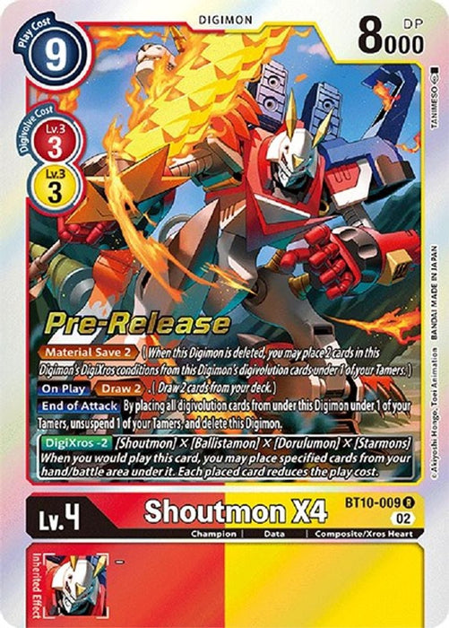 Shoutmon X4 (#BT10-009 R) (Xros Encounter Pre-Release Cards) Near Mint Foil