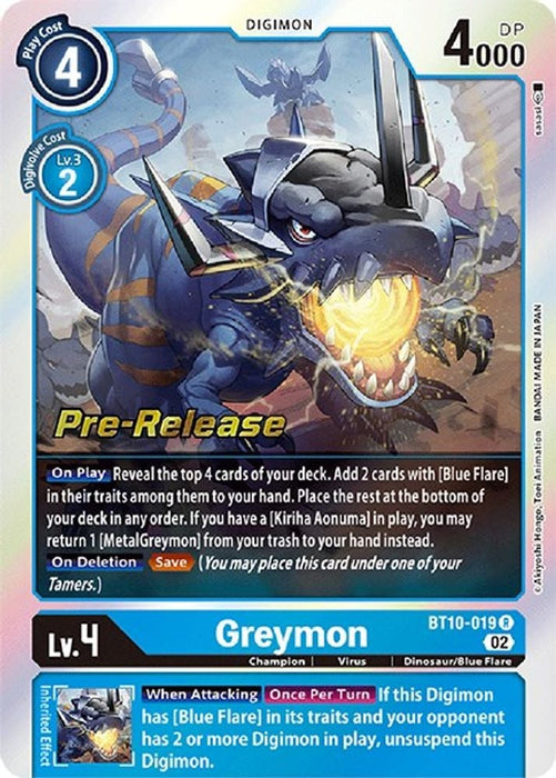 Greymon (#BT10-019 R) (Xros Encounter Pre-Release Cards) Near Mint Foil