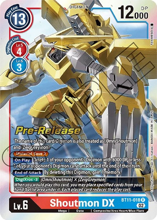 Shoutmon DX (#BT11-018 R) (Dimensional Phase Pre-Release Cards) Near Mint Foil