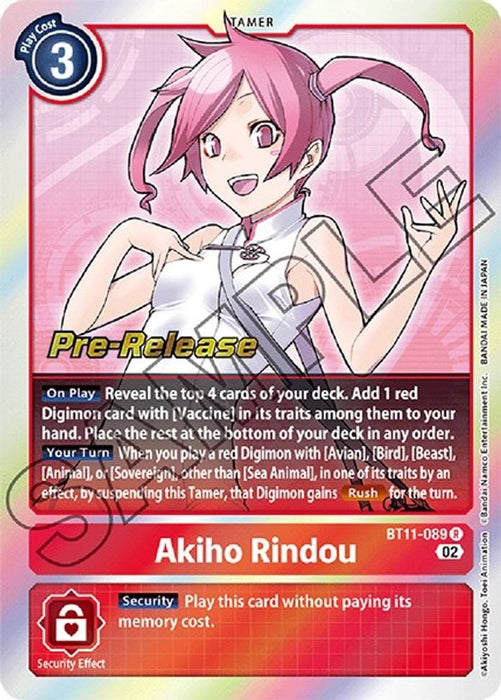 Akiho Rindou (#BT11-089 R) (Dimensional Phase Pre-Release Cards) Near Mint Foil