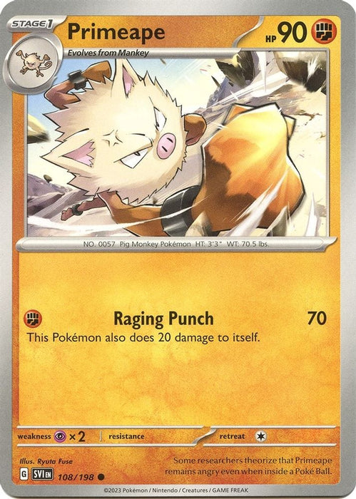 Primeape (#108/198) (SV01: Scarlet & Violet Base Set) Near Mint Reverse Holofoil