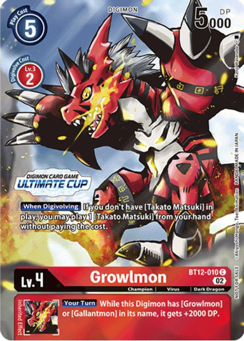 Growlmon (Ultimate Cup) (#BT12-010 C) (Across Time) Near Mint