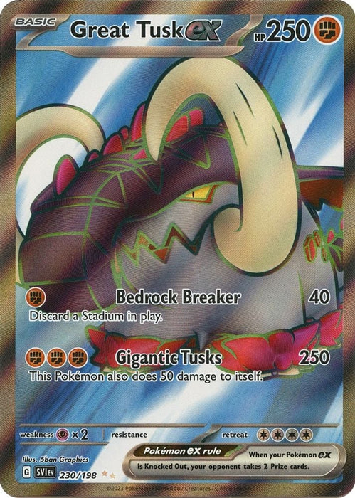 Great Tusk ex 230 198 (#230/198) (SV01: Scarlet & Violet Base Set) Near Mint Holofoil