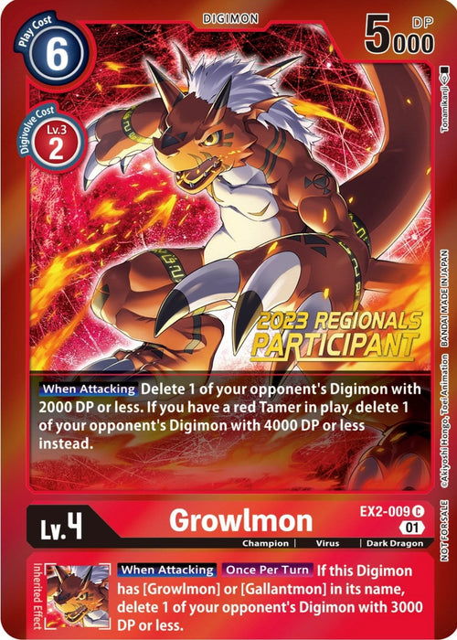 Image for Growlmon (2023 Regionals Participant) (EX2-009 C) - Digimon Card Game