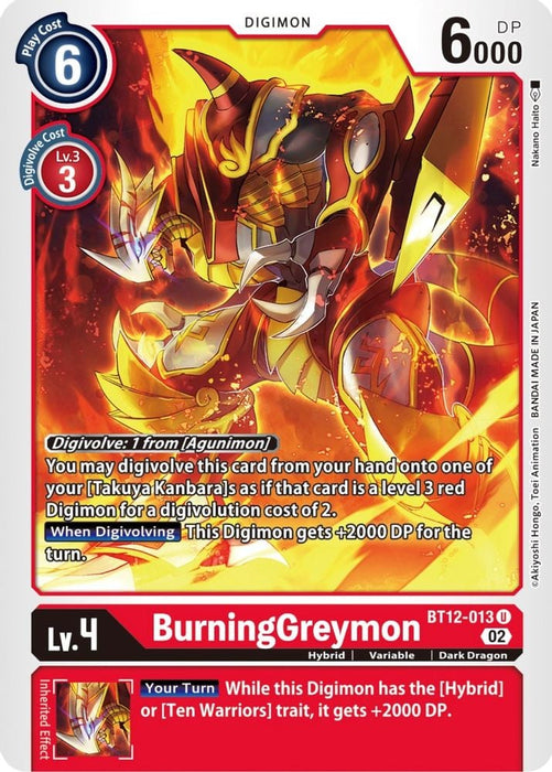 BurningGreymon (#BT12-013 U) (Across Time) Near Mint