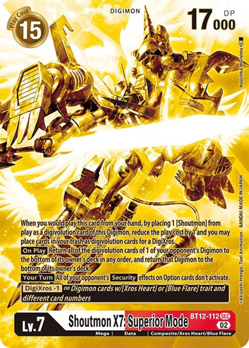 Shoutmon X7: Superior Mode (Alternate Art) (Gold) (#BT12-112 SEC) (Across Time) Near Mint Foil