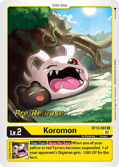 Koromon (#BT12-003 U) (Across Time Pre-Release Cards) Near Mint Foil