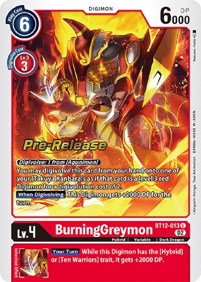 BurningGreymon (#BT12-013 U) (Across Time Pre-Release Cards)