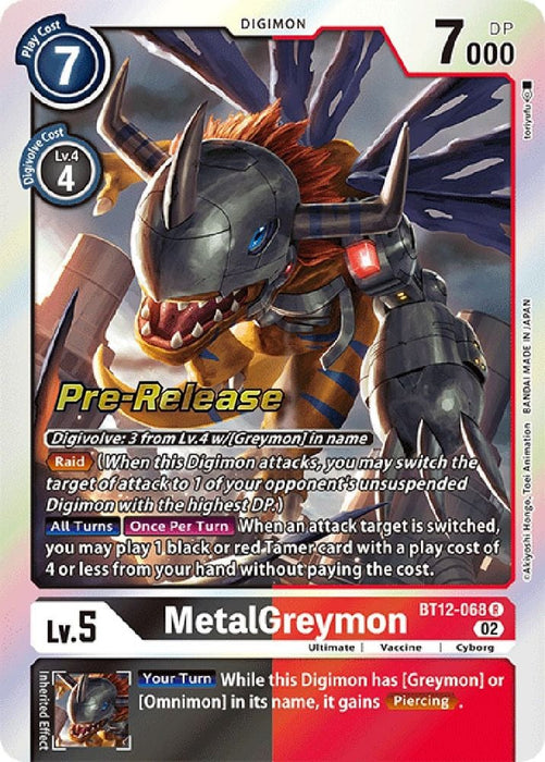 MetalGreymon (#BT12-068 R) (Across Time Pre-Release Cards) Near Mint Foil
