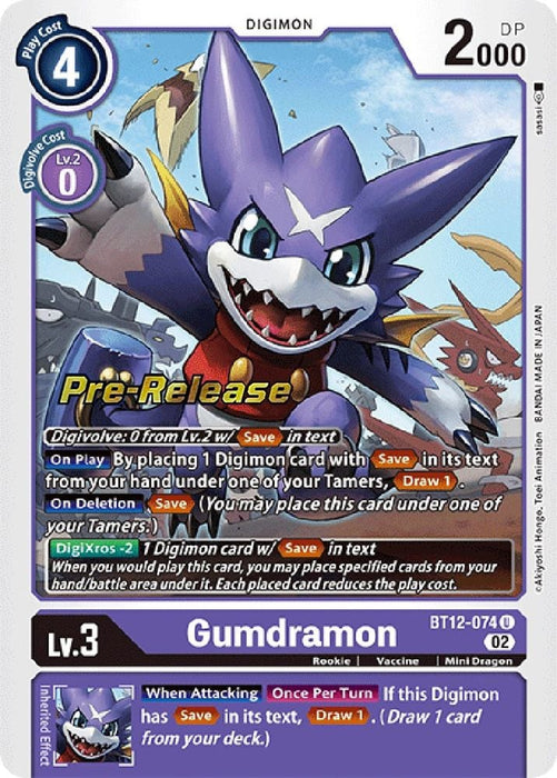 Gumdramon (#BT12-074 U) (Across Time Pre-Release Cards) Near Mint Foil