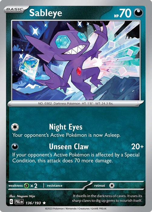 Sableye (#136/193) (SV02: Paldea Evolved) Near Mint Holofoil