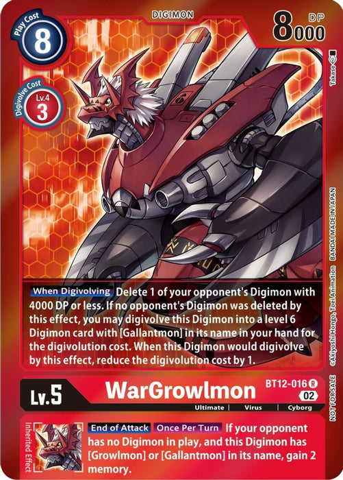 WarGrowlmon (Tamer Party -Special-) (#BT12-016 R) (Across Time) Near Mint Foil