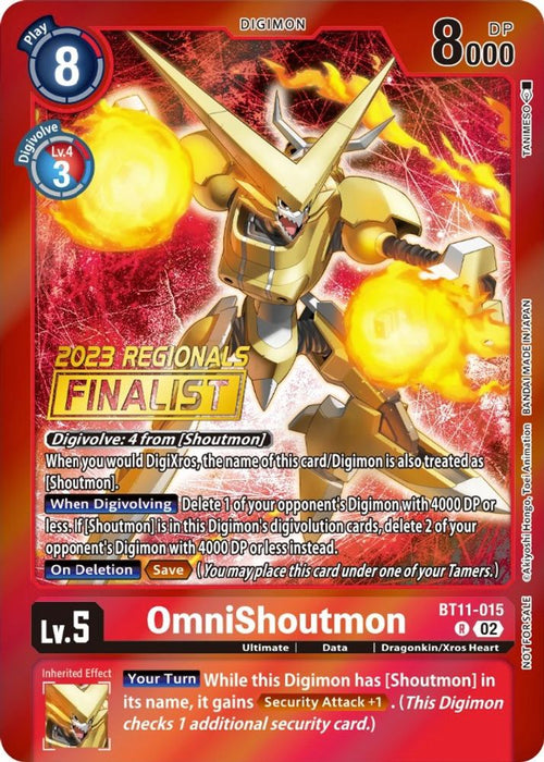 OmniShoutmon (2023 Regionals Finalist) (#BT11-015 R) (Dimensional Phase) Near Mint Foil