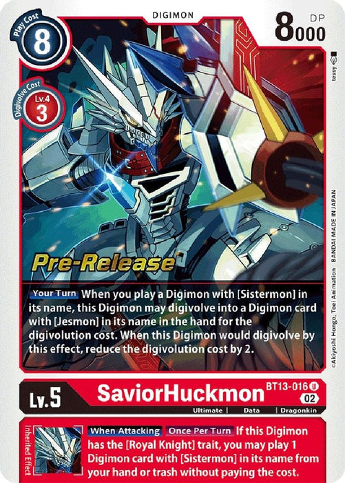 SaviorHuckmon (#BT13-016 U) (Versus Royal Knights Pre-Release Cards) Near Mint Foil