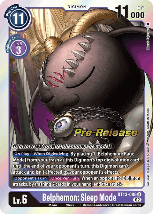 Belphemon: Sleep Mode (#BT13-088 R) (Versus Royal Knights Pre-Release Cards) Near Mint Foil