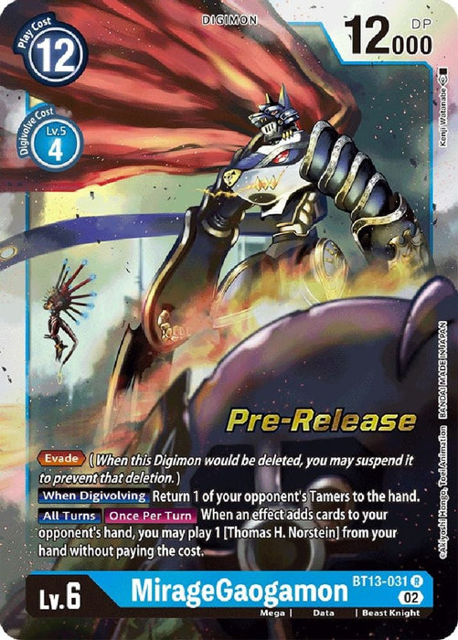 MirageGaogamon (#BT13-031 R) (Versus Royal Knights Pre-Release Cards) Near Mint Foil