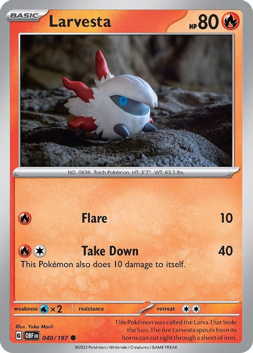 Larvesta (#040/197) (SV03: Obsidian Flames) Near Mint Reverse Holofoil