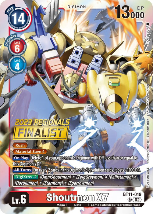Shoutmon X7 2023 Regionals Finalist (#BT11-019 SR) (Dimensional Phase) Near Mint Foil