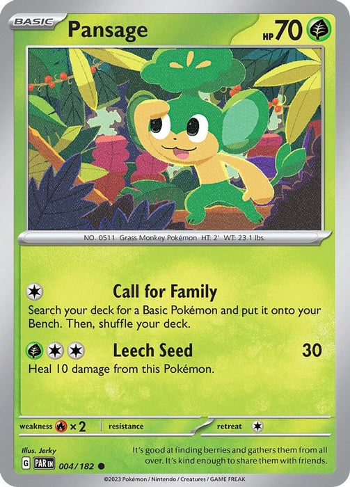 Pansage (#004/182) (SV04: Paradox Rift) Near Mint Reverse Holofoil