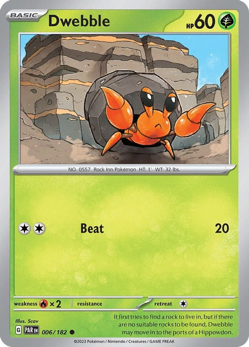 Dwebble (#006/182) (SV04: Paradox Rift) Near Mint Reverse Holofoil