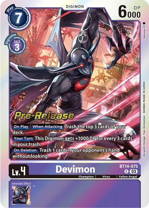 Devimon (#BT14-075 R) (Blast Ace Pre-Release Cards) Near Mint Foil